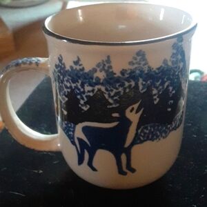 Elegant White and Blue Wolf Mug with Intricate Design Set Of Three